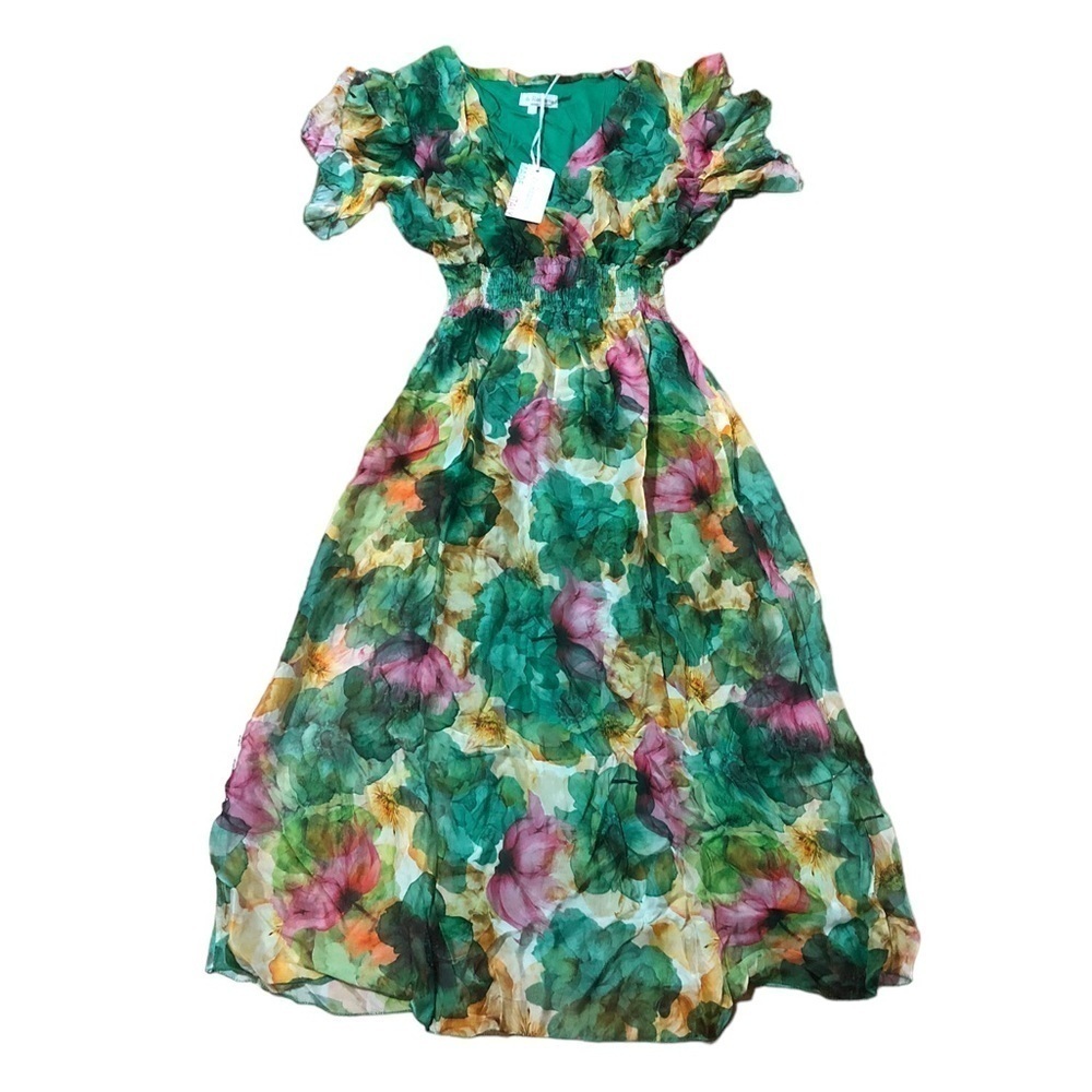 Le Raganne  Womens Maxi Dress Airy Silk Blend Floral Print NWT - Picture 4 of 9